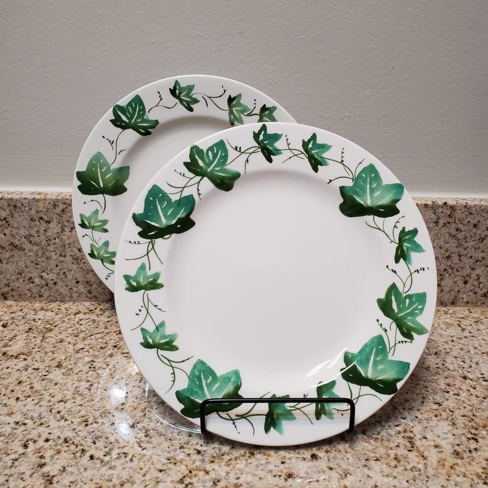Set of 2 Handpainted Italian Ceramic Plates, Ivy Greenery, 8" Italy Salad Plate